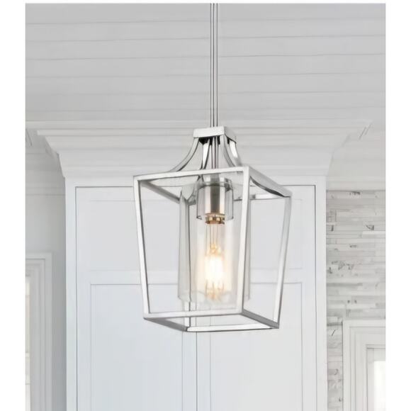 Brushed Nickel Lantern Pendant Light – Adjustable Height, - Picture 6 of 9